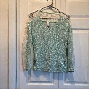 No Boundaries Mint and Lace Long Sleeve Sweater - Size Medium